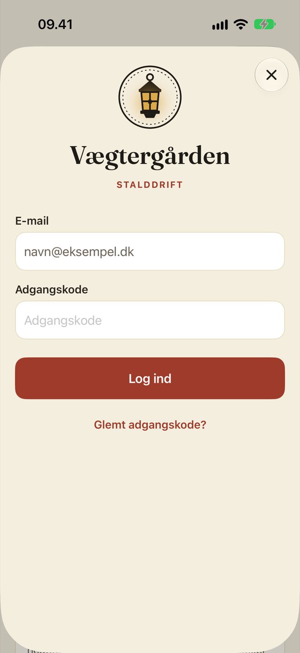 Appens login med lygten, e-mail og adgangskode