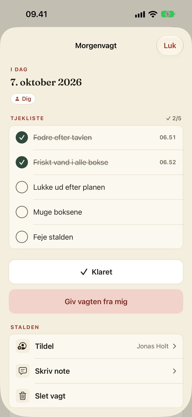 Tjeklisten til morgen og aften: morgenvagtens tjekliste